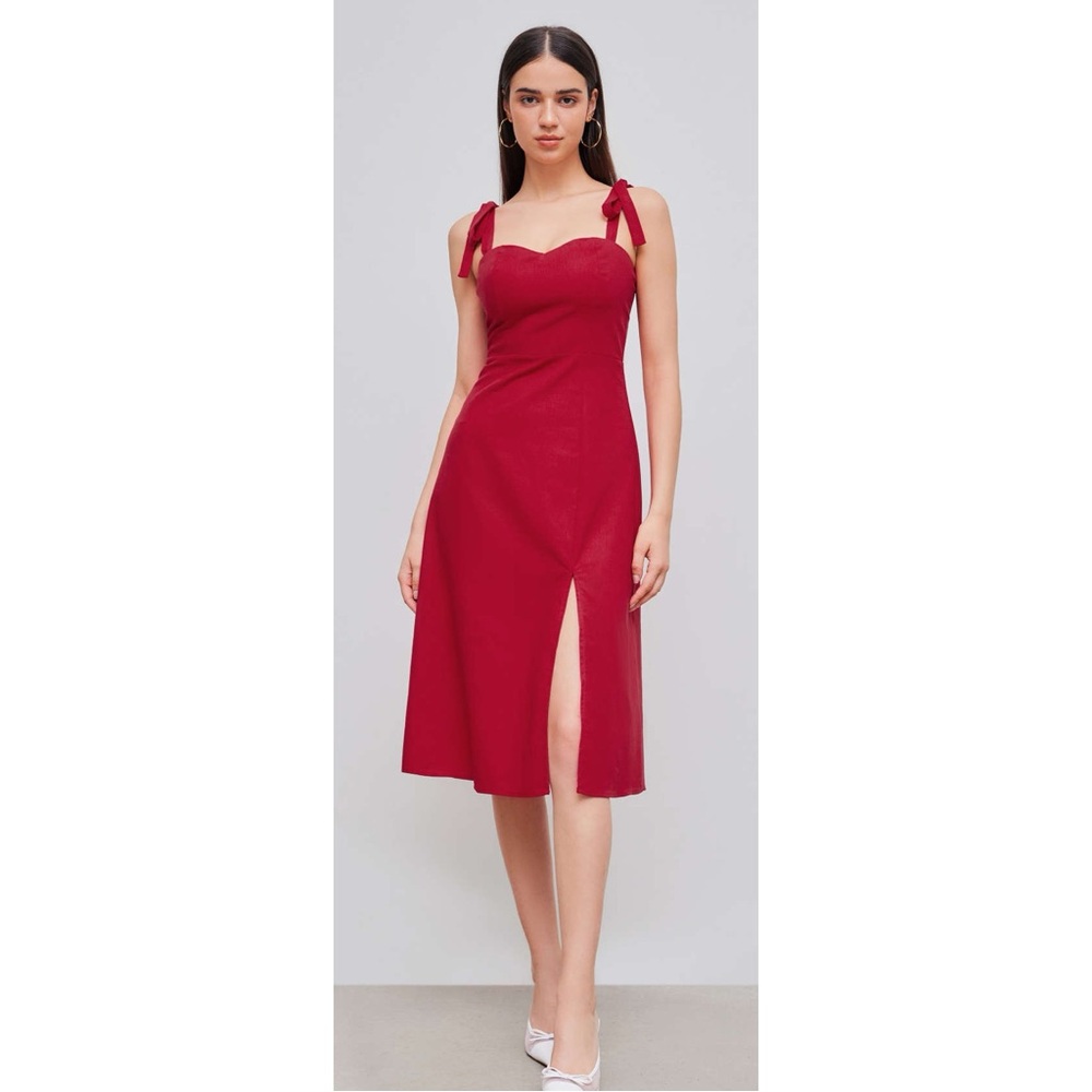 Cider Linen-blend Red Midi Dress